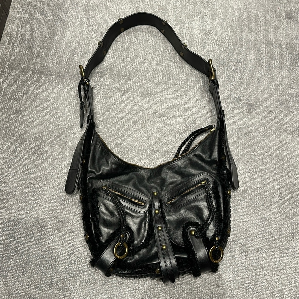 Isabella Fiore leather crossbody bag (large) with fur trim.